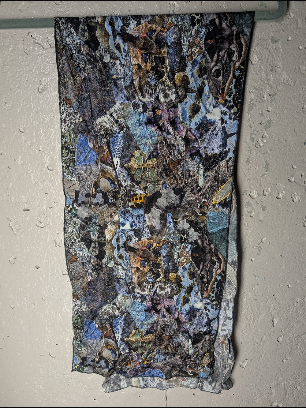 100% Silk Moth Print Abstract Collage Scarf/ Handle Wrap/Hair Accessorie